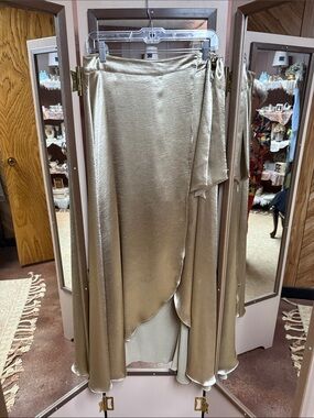 Boston Proper Metallic Gold Wrap Skirt Medium.